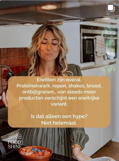 Michelle proeft in de keuken; tekst: Eiwitten zijn overal. Is dat alleen een hype? Niet helemaal.